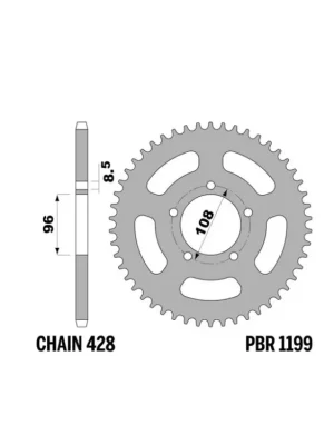 Rozeta ocelová PBR Sprockets pro MZ 125/ GILERA 125 mod.428 Značkový