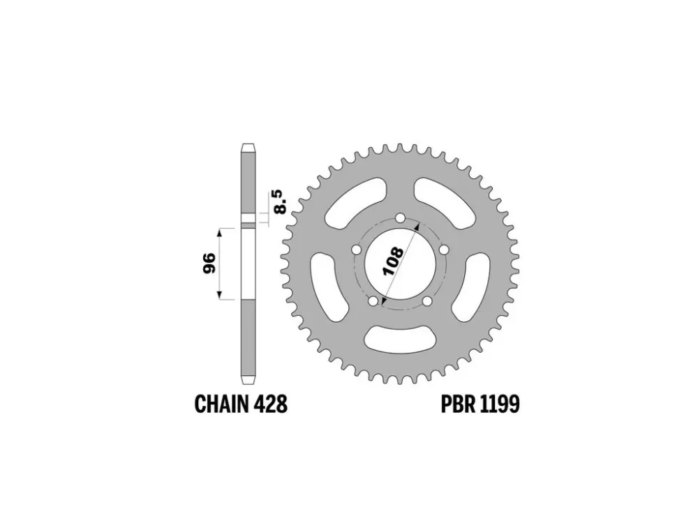 Rozeta ocelová PBR Sprockets pro MZ 125/ GILERA 125 mod.428 Značkový