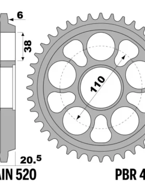 Rozeta ocelová temperovaná PBR SPROCKETS pro DUCATI Multistrada/Hypermotard/848/916/996/998/MS S2R mod.520 Ihned K Objednání