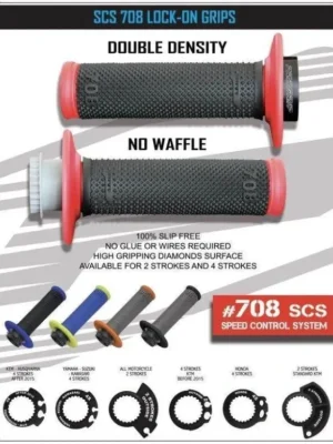 PROGRIP gripy PG708 OFF ROAD se zámkem SCS LOCK ON + 6 adaptérů plynu (22+25mm) barva modr Ověřený
