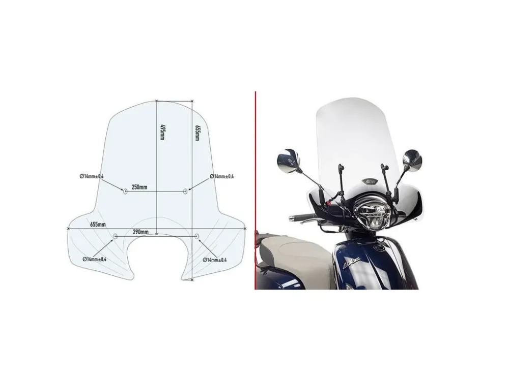 Kappa 6109AK přední plexi, čiré 49,5 x 65,5 cm (VxŠ) KYMCO Like 125 150 (17-22) Autentický