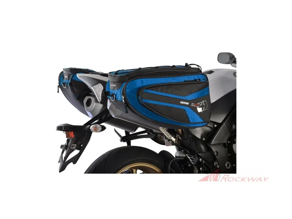 boční brašny na motocykl P50R, OXFORD (černé/modré, objem 50 l, pár)- 5A Cenově Výhodný