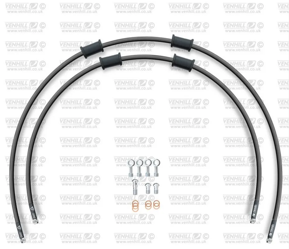RACE Hadice přední brzdy sada Venhill POWERHOSEPLUS KAW-5015F-BK (2 hadice v sadě) černé hadice, chromové koncovky Vysoce Kvalitní