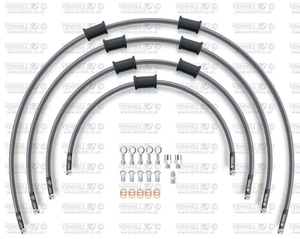 STANDARD Hadice přední brzdy sada Venhill POWERHOSEPLUS SUZ-5004F (4 hadice v sadě) Průhledné hadice, chromové koncovky Ověřený