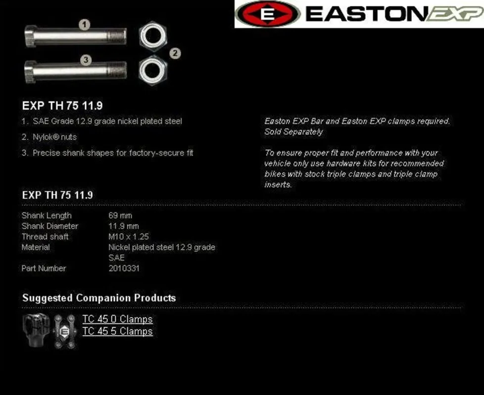 Montážní sada řidítek EASTON EXP EXP TH 75 11.9 Vrácení Zdarma