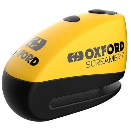 Zámek kotoučové brzdy SCREAMER 7, OXFORD (integrovaný alarm, žlutý/černý, průměr čepu 7 mm) Omezená Nabídka