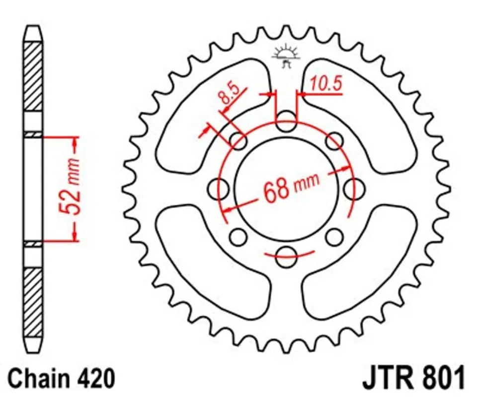 Řetězová rozeta JT JTR 801-54 54 zubů, 420 Zlevněný