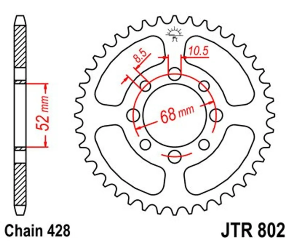 Řetězová rozeta JT JTR 802-40 40 zubů, 428 Vysoce Kvalitní