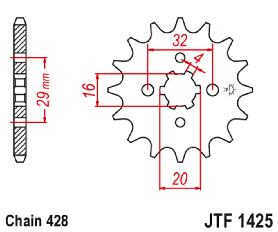 Řetězové kolečko JT JTF 1425-15 15 zubů, 428 Autentický