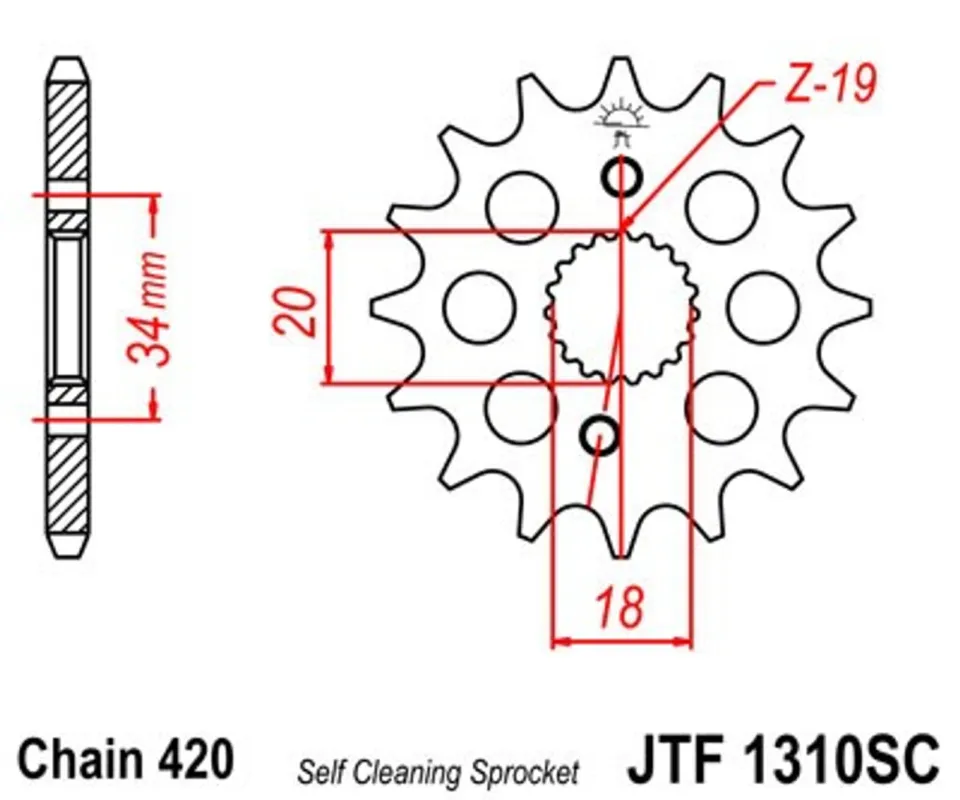 Aktuální Řetězové kolečko JT JTF 1310-15SC 15 zubů, 420 Samočistící, Nízká hmotnost