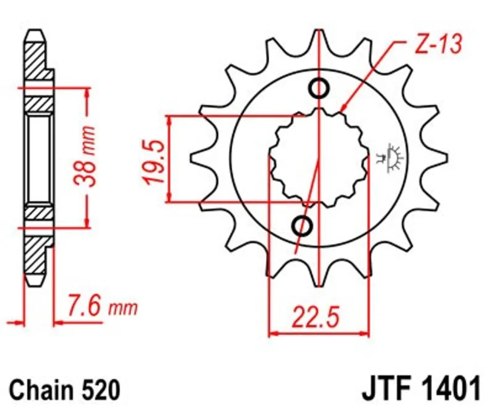 Řetězové kolečko JT JTF 1401-13 13 zubů, 520 Nejprodávanější