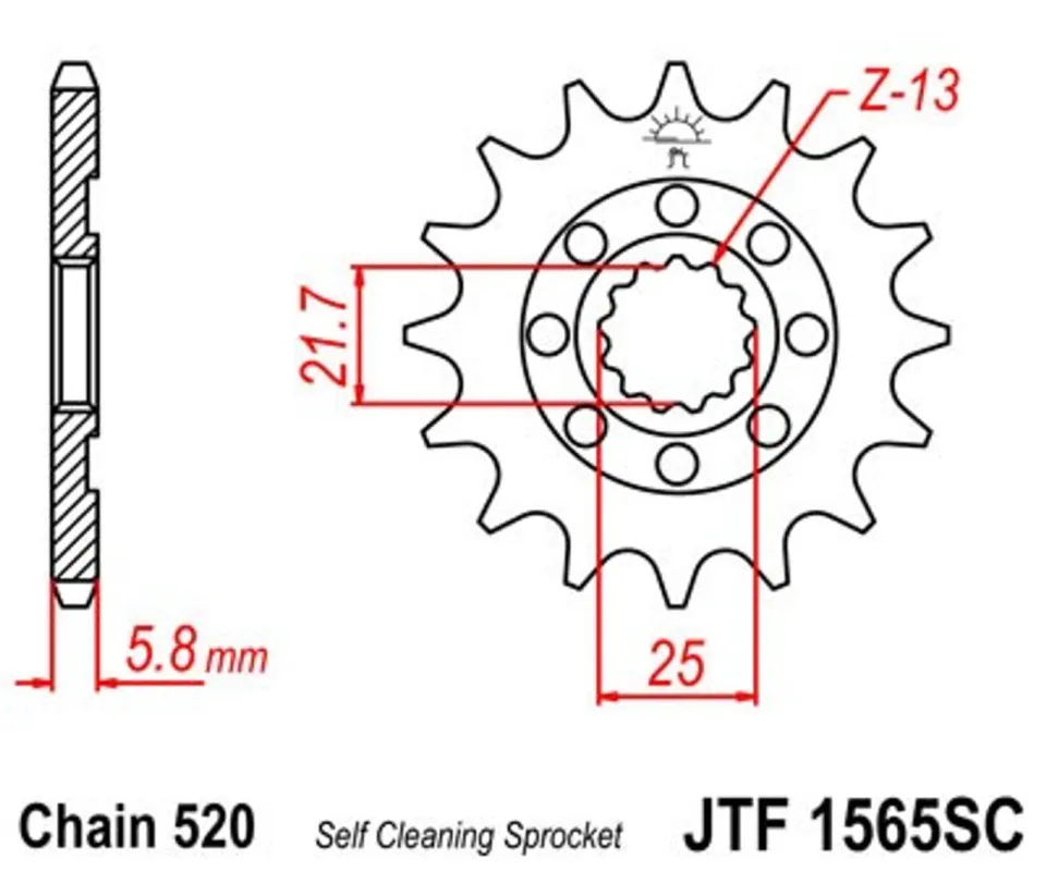 Řetězové kolečko JT JTF 1565-14SC 14 zubů, 520 Samočistící, Nízká hmotnost Originální