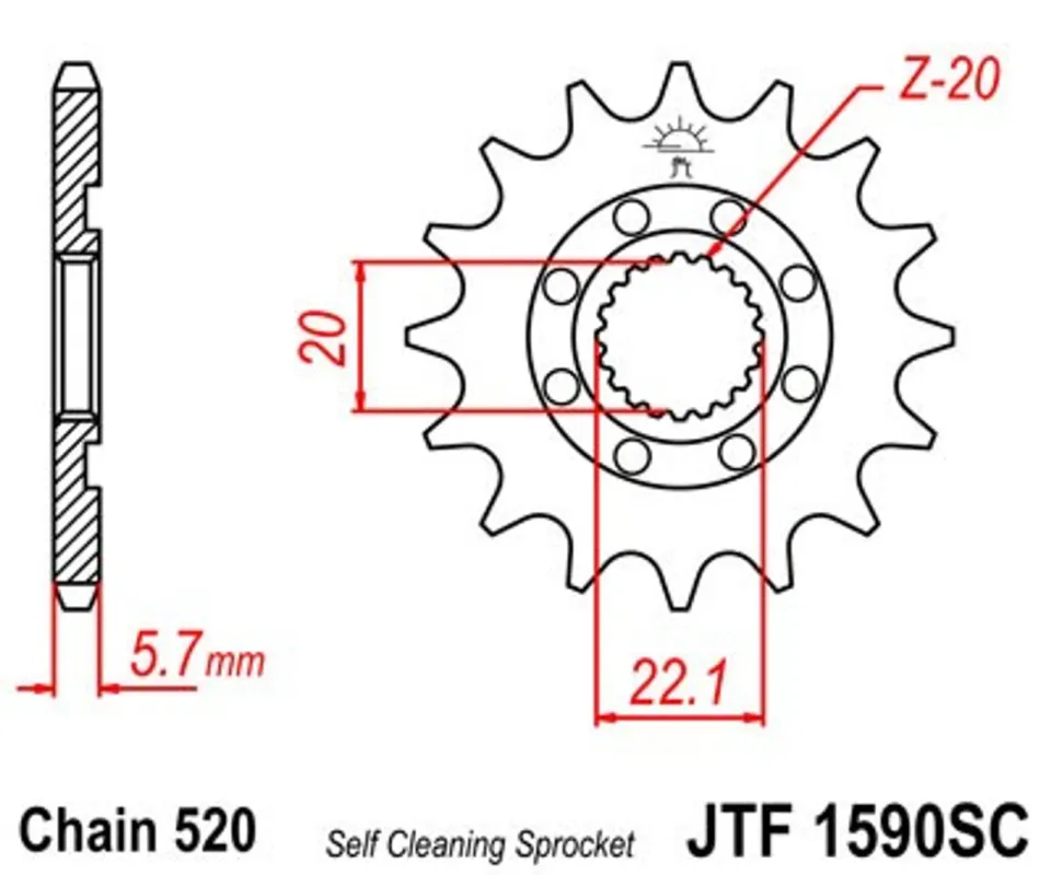 Kup Teď Řetězové kolečko JT JTF 1590-14SC 14 zubů, 521 Samočistící, Nízká hmotnost