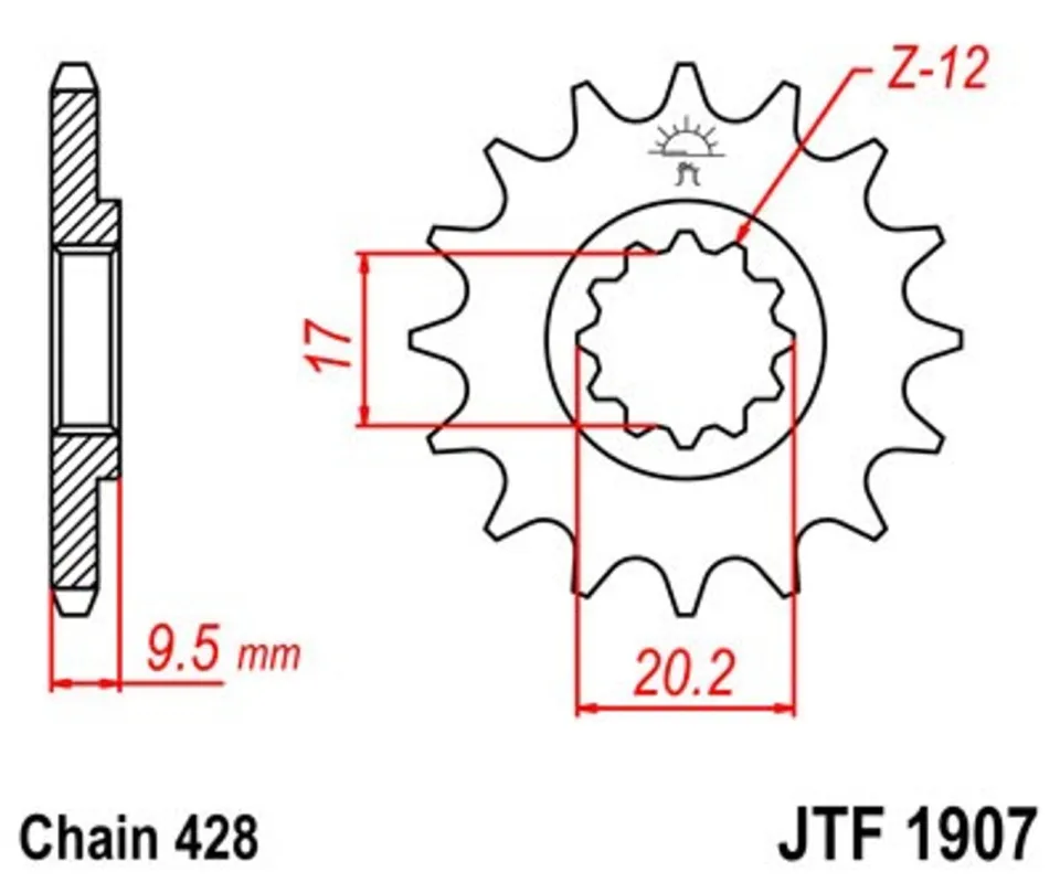 Řetězové kolečko JT JTF 1907-14 14 zubů, 428 Zlevněný