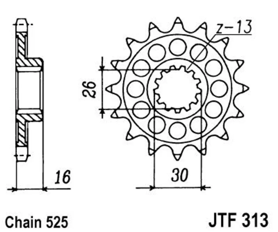 Speciální Cena Řetězové kolečko JT JTF 313-16 16 zubů, 525