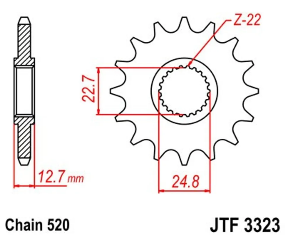 Řetězové kolečko JT JTF 3323-22 22 zubů, 520 Akční Nabídka