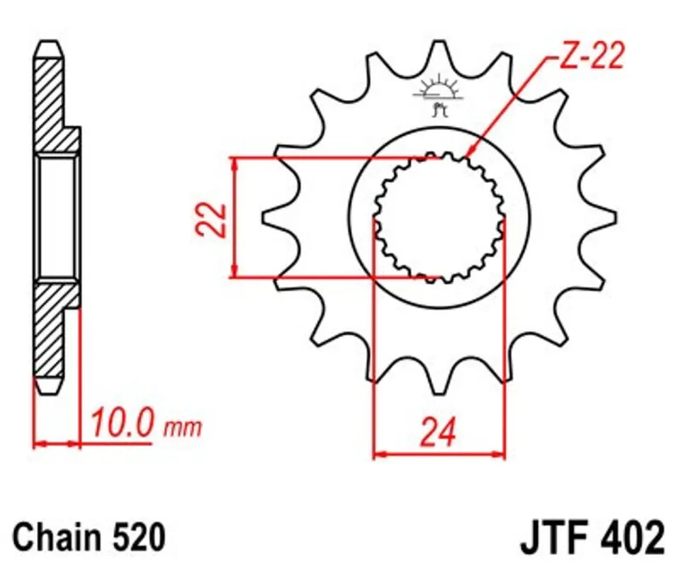 Značkový Řetězové kolečko JT JTF 402-14 14 zubů, 520