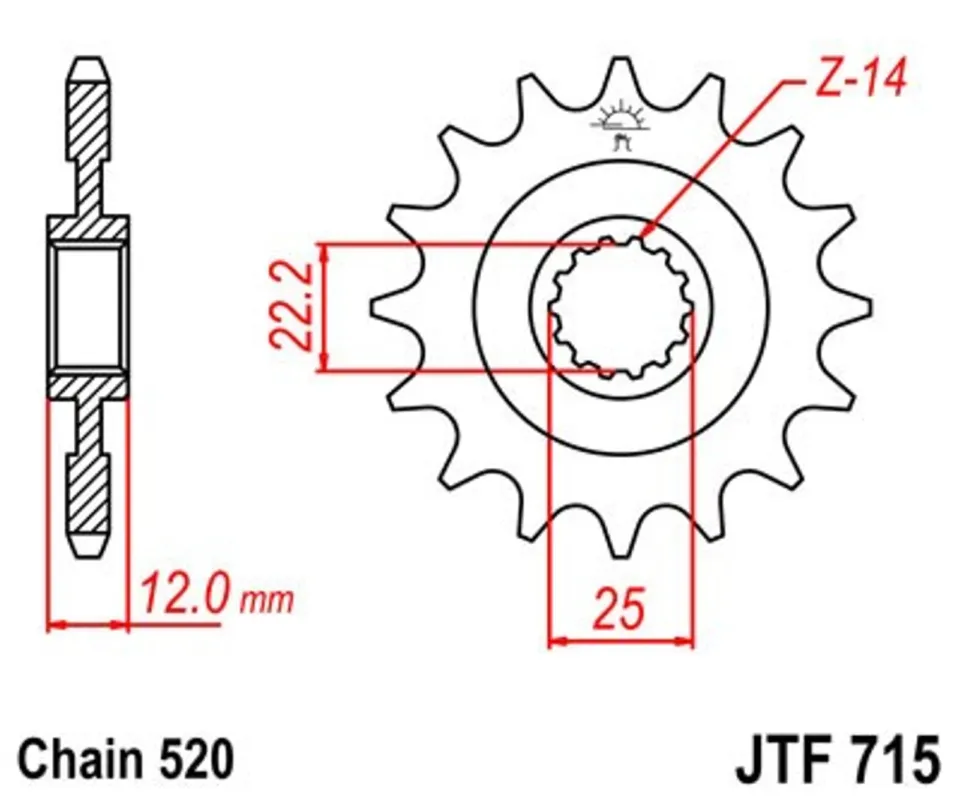 Dokud Zásoby Vydrží Řetězové kolečko JT JTF 715-12 12 zubů, 520
