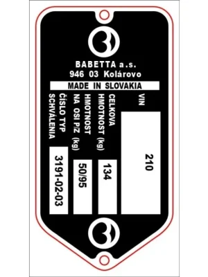 Finální Výprodej Výrobní štítek s nýty ,,BABETTA 210 -M