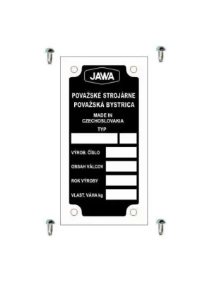 Výrobní štítek s nýty ,,JAWA, BABETTA 228, 206, 207 -M Cenově Výhodný