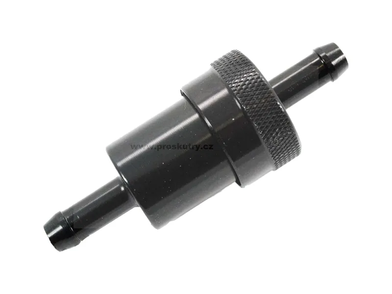 Benzínový filtr hliníkový 8mm černý pro Zündapp, Kreidler, Hercules, Puch, Miele, Simson, DKW, KTM Značkový